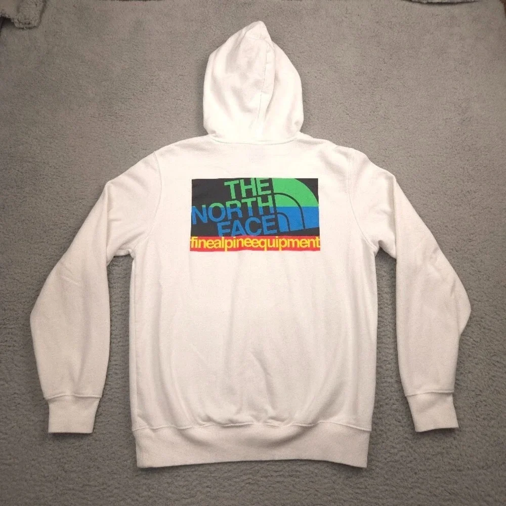 The North‎ Face Hoodie Mens M White Fleece Pullover Back Logo Graphic